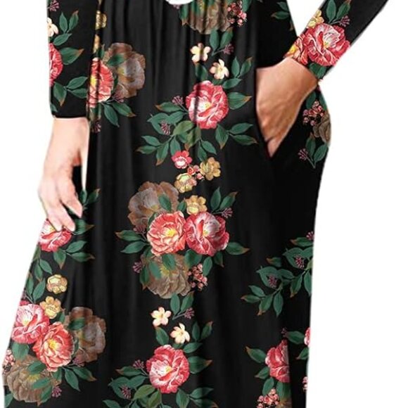 Women's Maxi Dress Long Sleeve Rayon Spandex Casual Elegant with Pockets - Picture 2 of 3